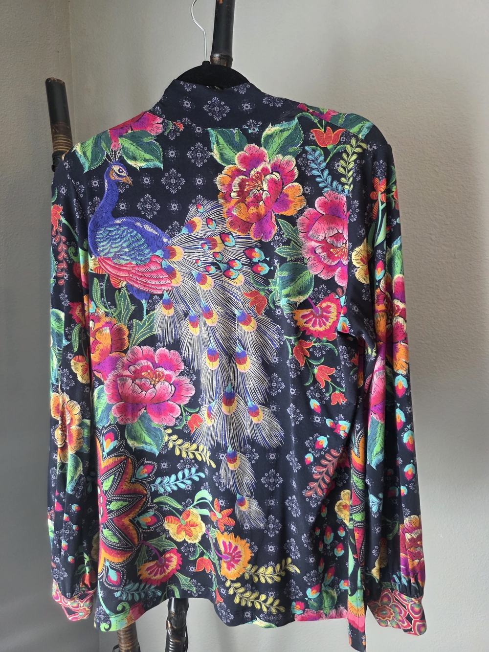 Johnny Was Peacock Print Long Sleeve Blouse WORN TWICE/ Pristine Condition - Picture 5 of 7